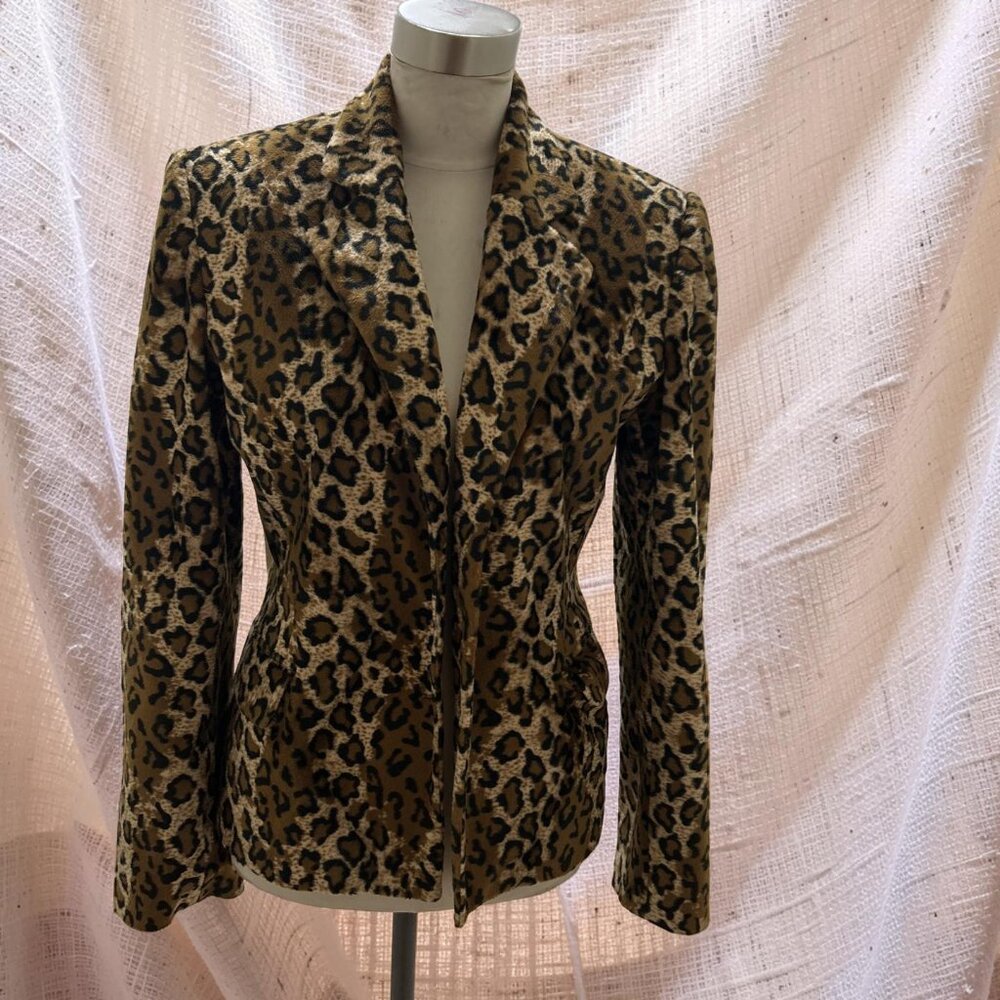 VTG Fervente Leopard Print Skirt Suit Set Womens 36 Small 4 Animal Blazer Mini